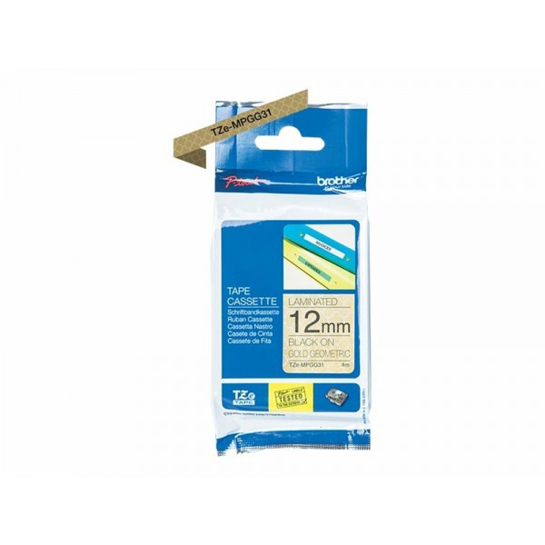 Brother tze-mpgg31 nastro nero/oro geometrico 12mm x 4m colore nero su oro geometrico colore nero su oro geometrico