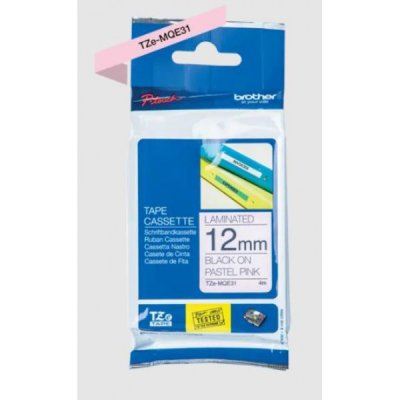Brother tze-mqe31 nastro nero/rosa pastello 12mm x 4m colore nero su rosa pastello colore nero su rosa