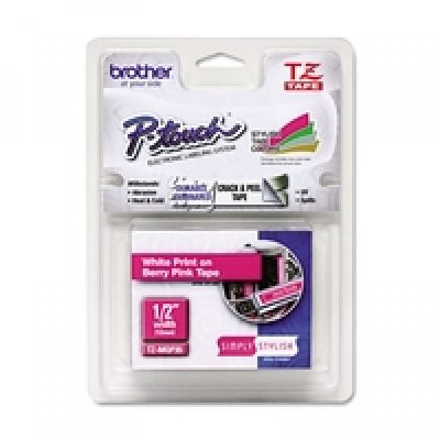 Nastro tipo tz per pt-6/15/20/2000, 12mm x 5m, bianco su rosa shocking colore bianco su rosa shocking