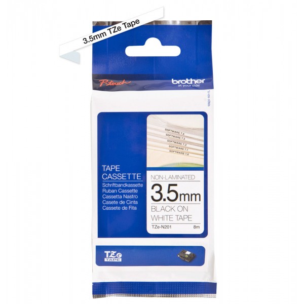 Brother tze-n201 nastro nero/bianco 3,5mm x 8m colore nero su bianco