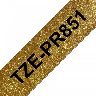 Brother tze-pr851 nastro laminato nero/oro glitter 24mm x 8m colore nero su oro glitter