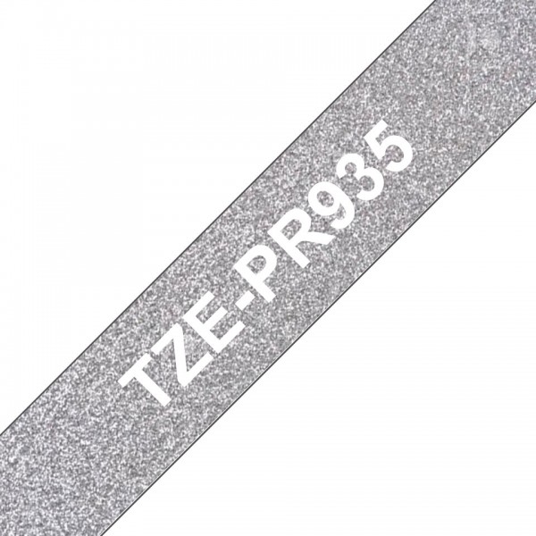 Brother tze-pr935 nastro laminato bianco/argento glitter 12mm x 8m colore bianco su argento glitter