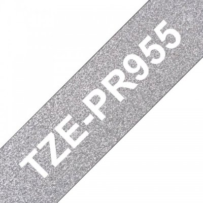 Brother tze-pr955 nastro laminato bianco/argento glitter 24mm x 8m colore bianco su argento glitter