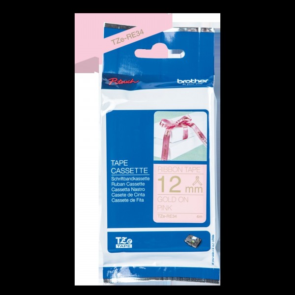 Brother tze-re34 nastro oro/rosa 12mm x 4m colore oro su rosa