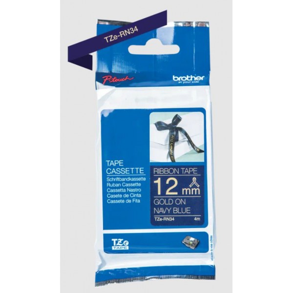 Brother tze-rw34 nastro oro/blu marino 12mm x 4m colore oro su blu marino colore oro su blu marino