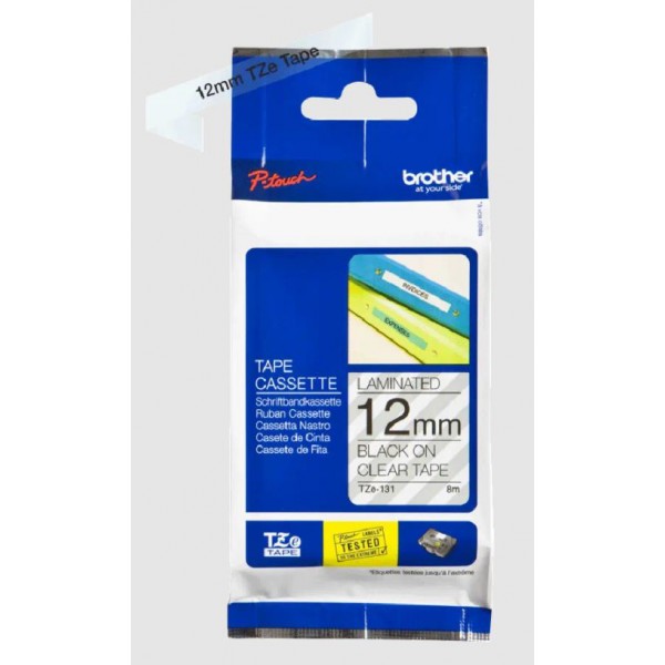 Brother tze-s131 nastro nero/trasparente 12mm x 8m colore nero su trasparente colore nero su trasparente