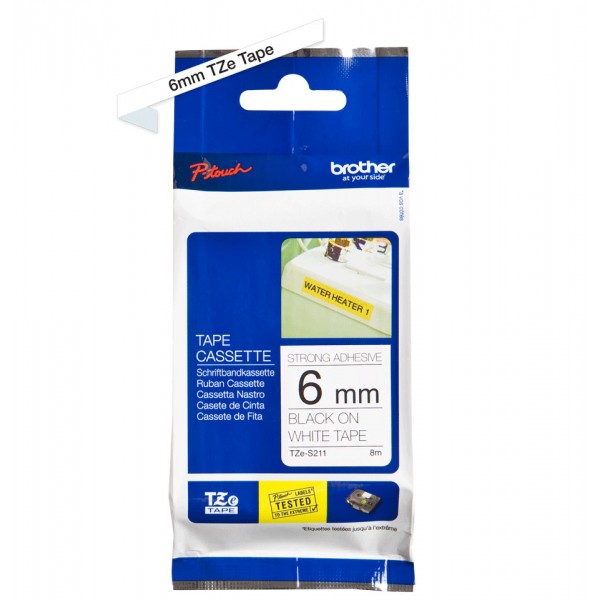 Brother tze-s211 nastro adesivo nero/bianco 6mm x 8m colore nero su bianco