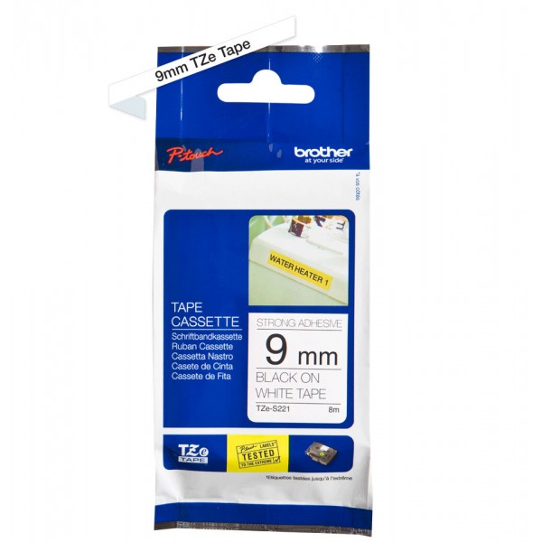 Brother tze-s221 nastro adesivo nero/bianco 9mm x 8m colore nero su bianco