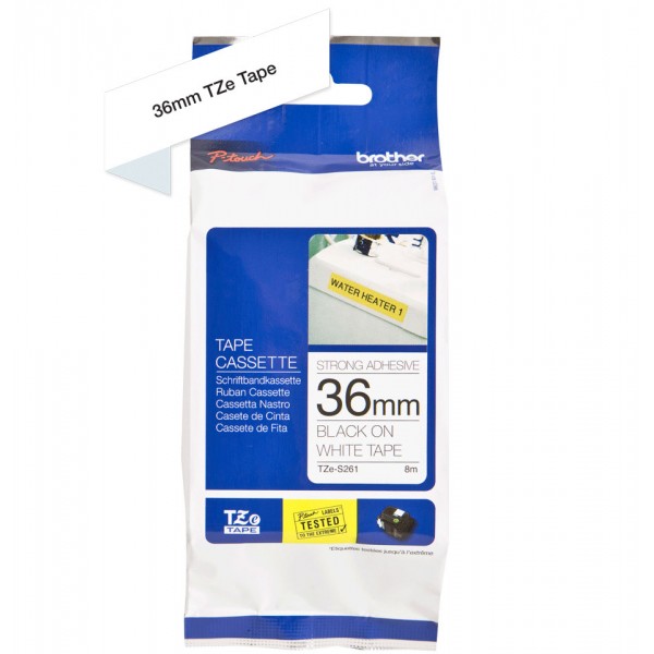 Brother tze-s261 nastro adesivo nero/bianco 36mm x 8m colore nero su bianco