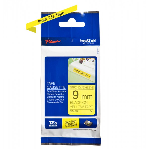 Brother tze-s621 nastro adesivo nero/giallo 9mm x 8m colore nero su giallo