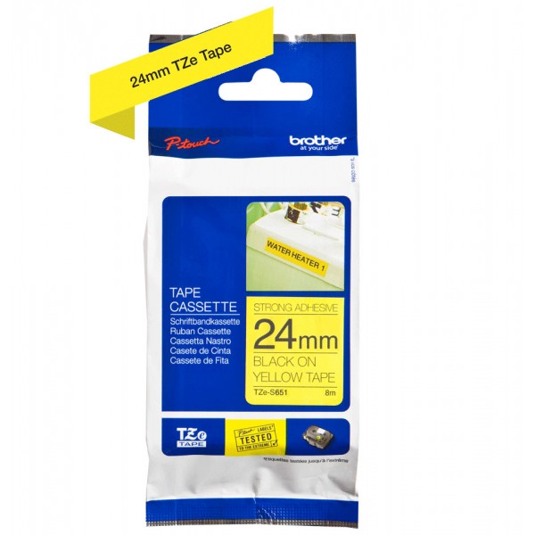 Brother tze-s651 nastro adesivo nero/giallo 24mm x 8m colore nero su giallo