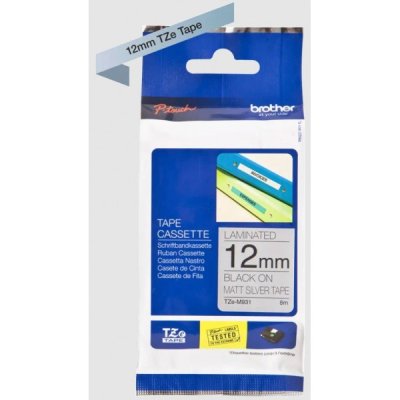 Nastro tipo tze per pt-7600vp/2700vp, 12mm x 8m, nero su argento opaco colore nero su argento opaco