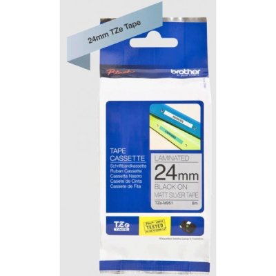 Nastro tipo tze per pt-7600vp, 24mm x 8m, nero su argento opaco colore nero su argento opaco