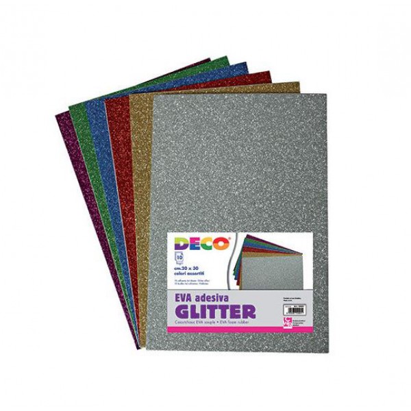 Gomma crepp glitterata adesiva 10fg 20x30cm colore assortiti