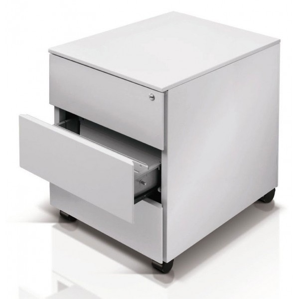 Cassettiera su ruote, 3 cassetti colore bianco