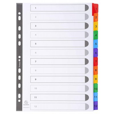 Intercalari plastificati 12 tasti 1-12, col. assortiti colore assortiti grammatura 160gr