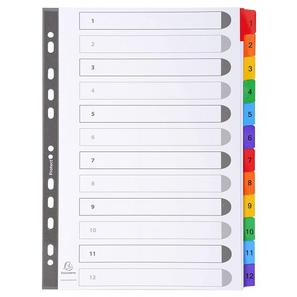 Intercalari plastificati 12 tasti 1-12, col. assortiti colore assortiti grammatura 160gr
