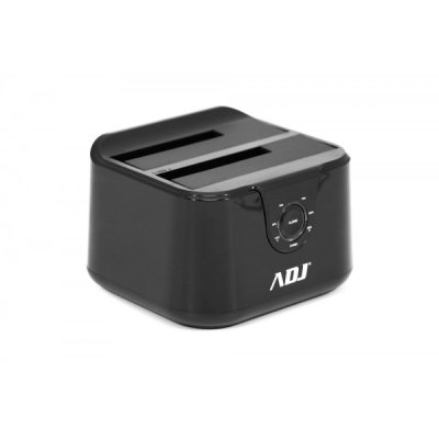 ADJ docking station USB 3.0 per HDD SATA 2.5 e 3.5 utilizzata sia per leggere due HDD che per clonare o eseguire il backup di un HDD