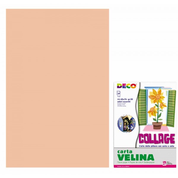 Carta velina 24 fogli, 50x76cm colore rosa carne grammatura 20gr