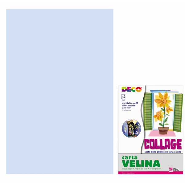Carta velina 24 fogli, 50x76cm colore azzurro baby grammatura 20gr