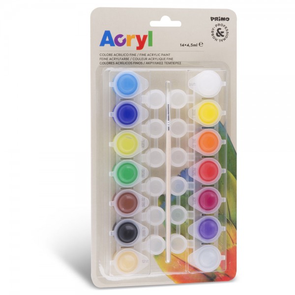 Vasetti colori acrilici, con pennello colore assortiti