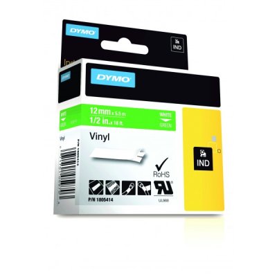 Dymo 1805414 nastro rhino bianco/verde 12mm x 5.5m colore bianco su verde
