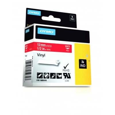Dymo 1805416 nastro rhino bianco/rosso 12mm x 5.5m colore bianco su rosso