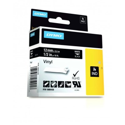 Dymo 1805435 nastro rhino bianco/nero 12mm x 5.5m colore bianco su nero