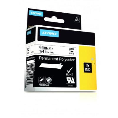 Dymo 1805442 nastro rhino nero/bianco 6mm x 5.5m colore nero su bianco