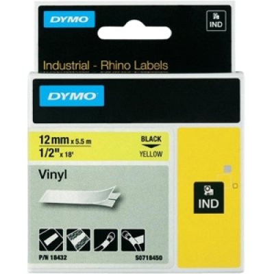 Dymo 18432 nastro rhino nero/giallo 12mm x 5.5m colore nero su giallo