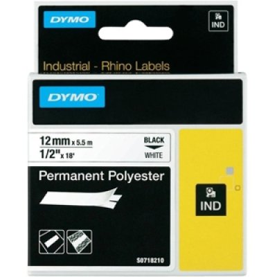 Dymo 18483 nastro rhino nero/bianco 12mm x 5.5m colore nero su bianco