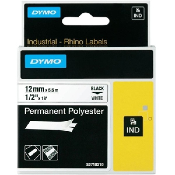 Dymo 18483 nastro rhino nero/bianco 12mm x 5.5m colore nero su bianco