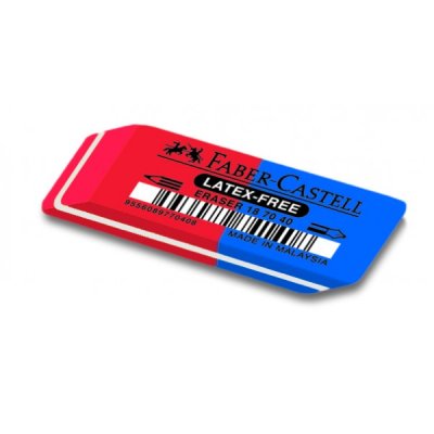 Gomma caucciu' quadrangolare 7070-40 Faber-Castell per cancellare inchiostro (parte blu) e matite (parte rossa)