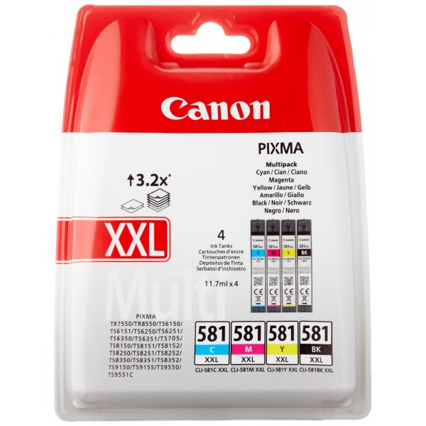 Cli581xxl cartuccia xxl multipack cmyk colore nero, ciano, magenta, giallo