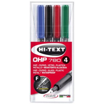 Hi-text 780 ohp - marcatore permanente colore blu, nero, rosso, verde tipo punta conica