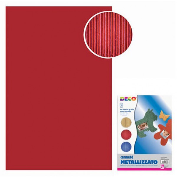 Cartoncino canneté 10 fogli, 50x70cm colore rosso grammatura 230gr