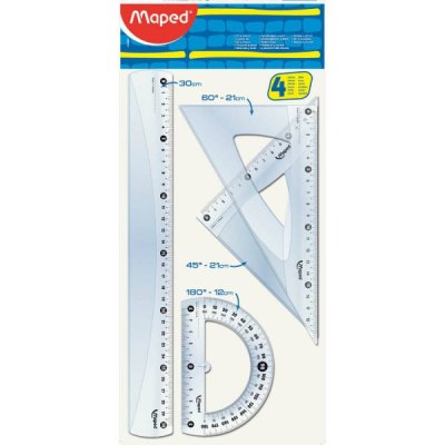 Set uni: 2 squadre, 1 riga 30cm, 1 goniometro 180° colore azzurro trasparente