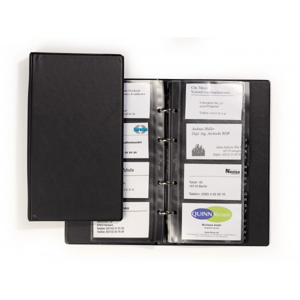 Porta biglietti da visita ad anelli visifix economy, 12 buste per 96 biglietti, 14,5x22,5cm nero colore nero