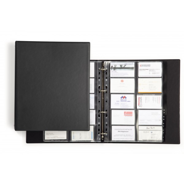 Porta biglietti da visita ad anelli visifix economy, 20 buste per 400 biglietti, 25,5x31,5cm nero colore nero