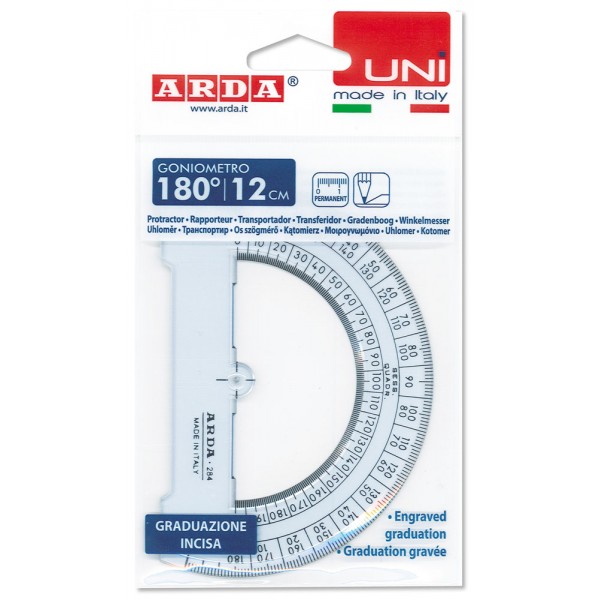 Goniometro 180° uni 12cm colore azzurro trasparente