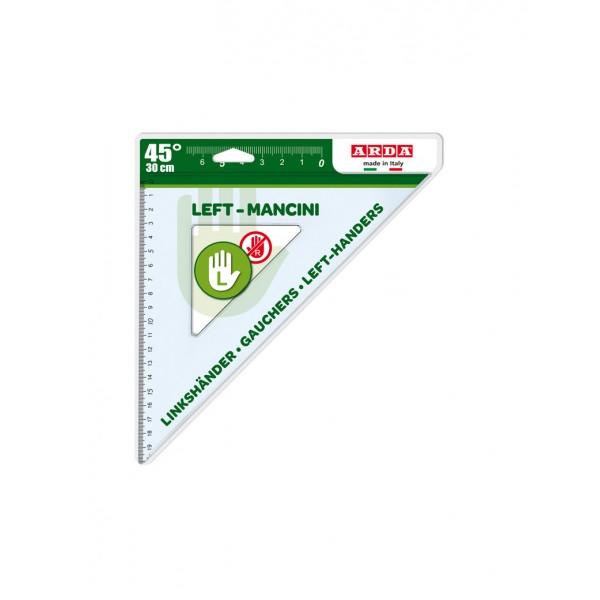 Squadra 45° left 30cm, per mancini colore azzurro trasparente