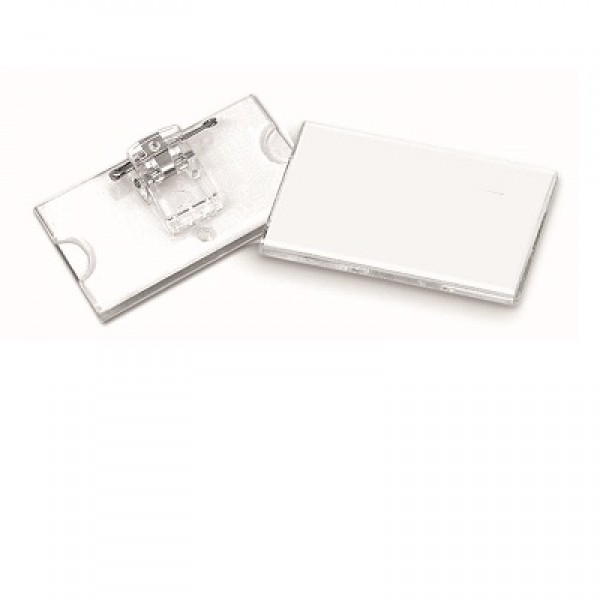 Porta badge semirigido, con clip e spilla colore trasparente
