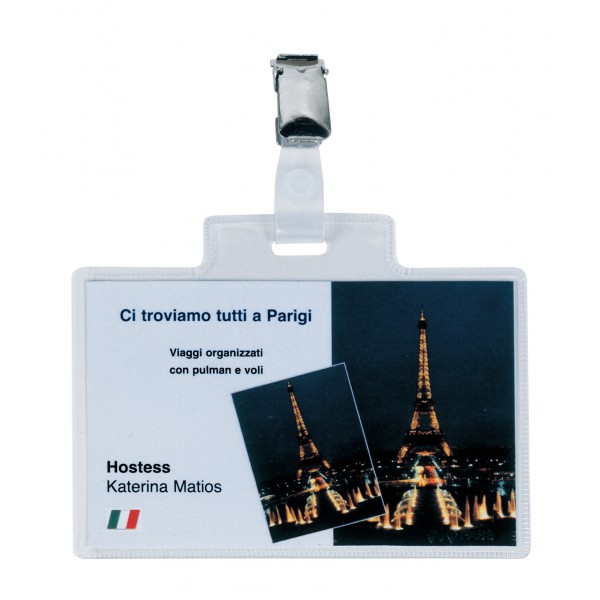 Portanome pass 4ecr, con clip colore trasparente