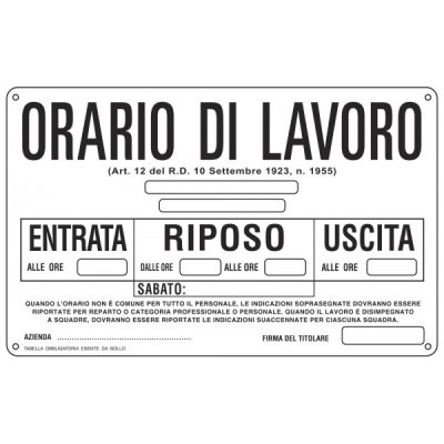Cartello "orario di lavoro"