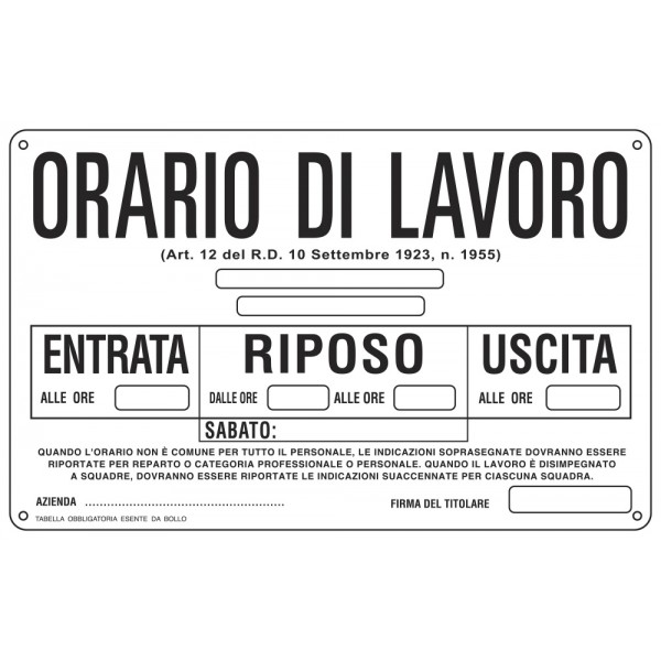 Cartello "orario di lavoro"