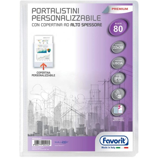 Portalistini personalizzabili premium, 80 buste 22x30cm colore trasparente