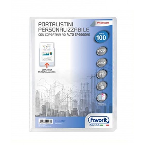 Portalistini personalizzabili premium, 100 buste 22x30cm colore trasparente