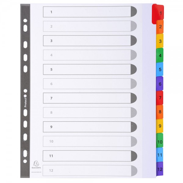 Intercalari plastificati 12 tasti 1-12, col. assortiti colore assortiti grammatura 160gr