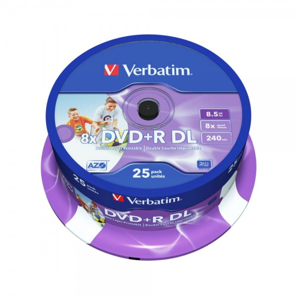 25 dvd+r 8.5gb con velocità 8x e durata 240min