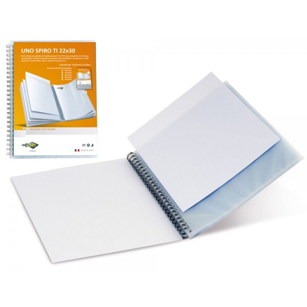 Portalistini personalizzabili uno spiro ti, 20 buste 22x30cm colore trasparente